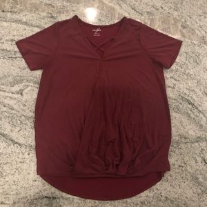Burgundy cross front tee
